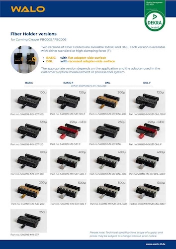 Product Information Fiber Holders